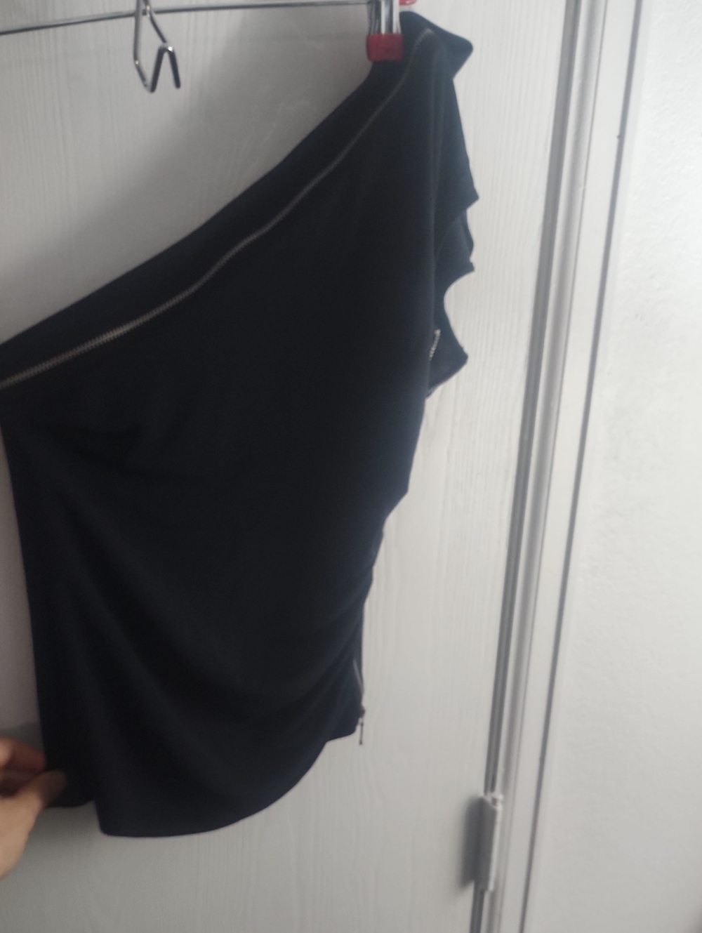 Express One-Shoulder Black Dress with Exposed Zipper